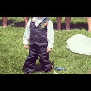 Boys handmade navy linen wedding suit  size 2T